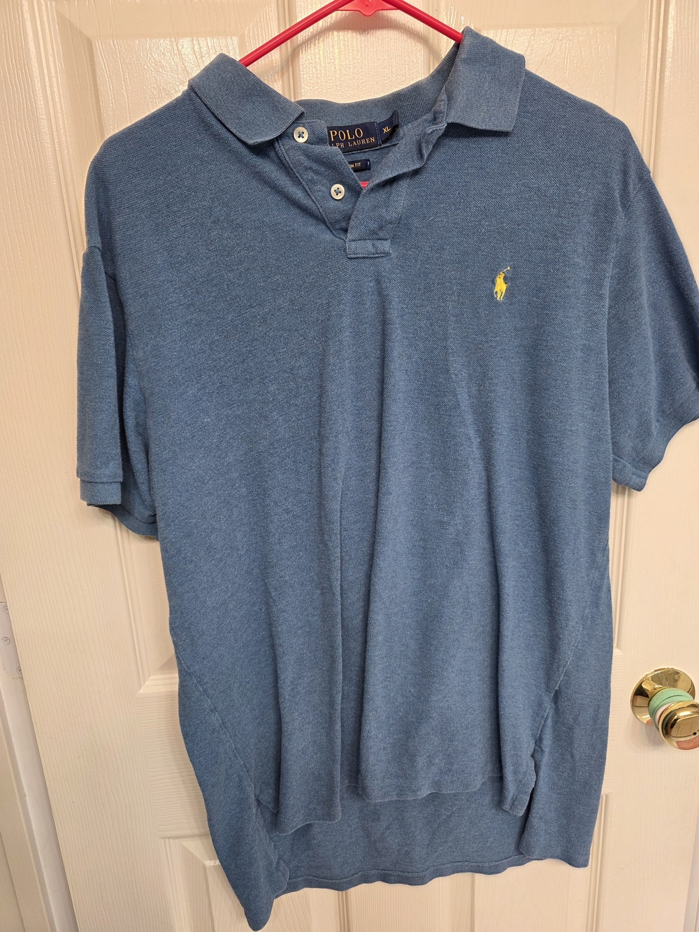 Ralph Lauren Men's Blue Polo with Yellow Logo